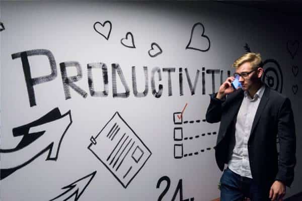Productivity words on a wall in a Startup Incubator