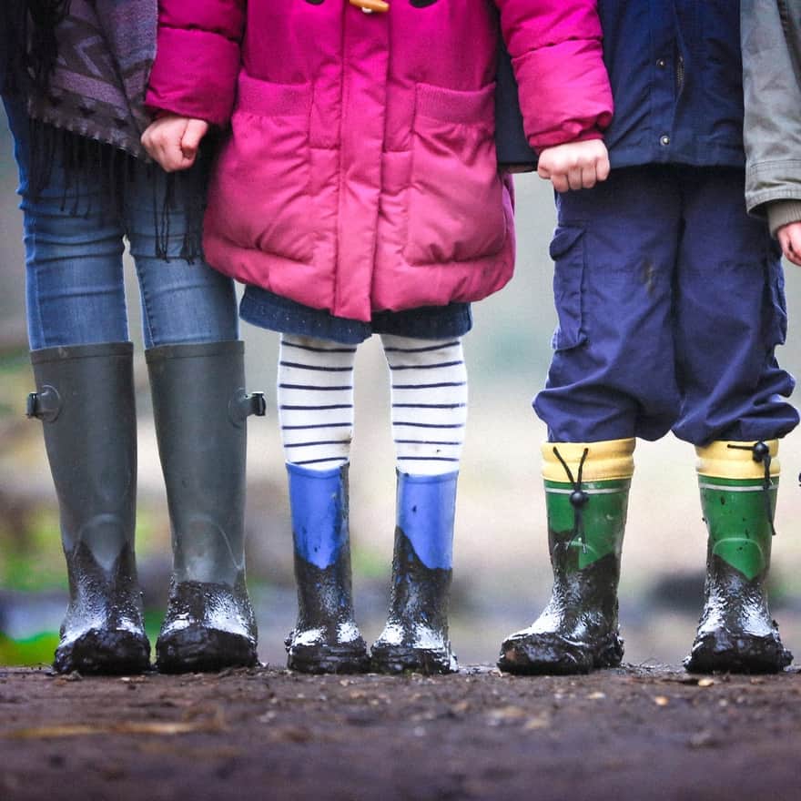 Family wellies, parent and two children