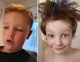 Before and after young boy growing his hair for charity